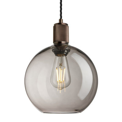 Smoked Glass Mocha Bronze Holder Ribbed Glass Globe Pendant - 9 Inch - RI-SGL-GLP9-MO-BZH