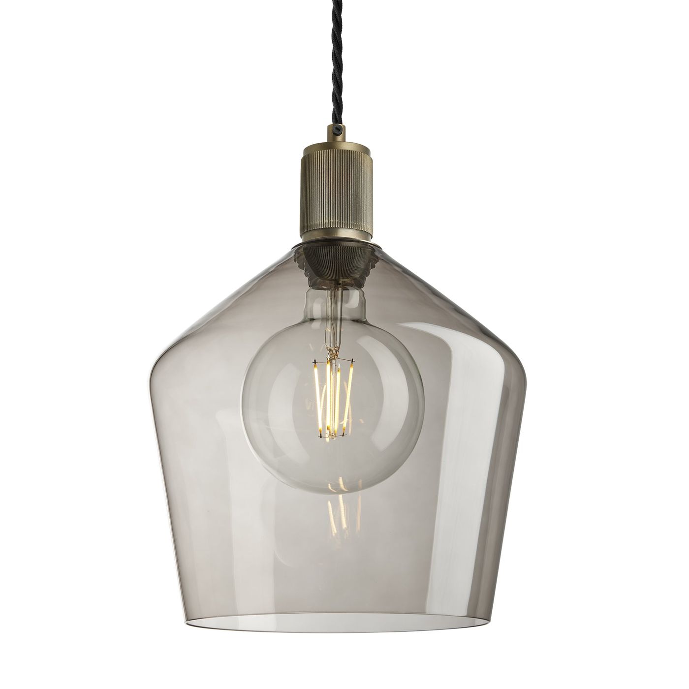 Smoked Glass Brass Holder Ribbed Glass Schoolhouse Pendant - 10 Inch - RI-SGL-SHP10-MO-BH