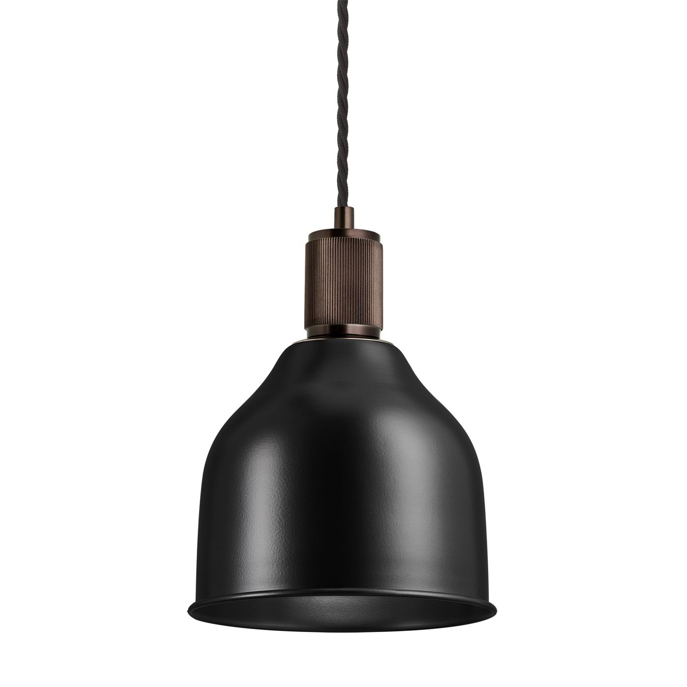 Black with Bronze Holder Ribbed Cone Pendant - 7 Inch - RI-CP7-BK-BZH