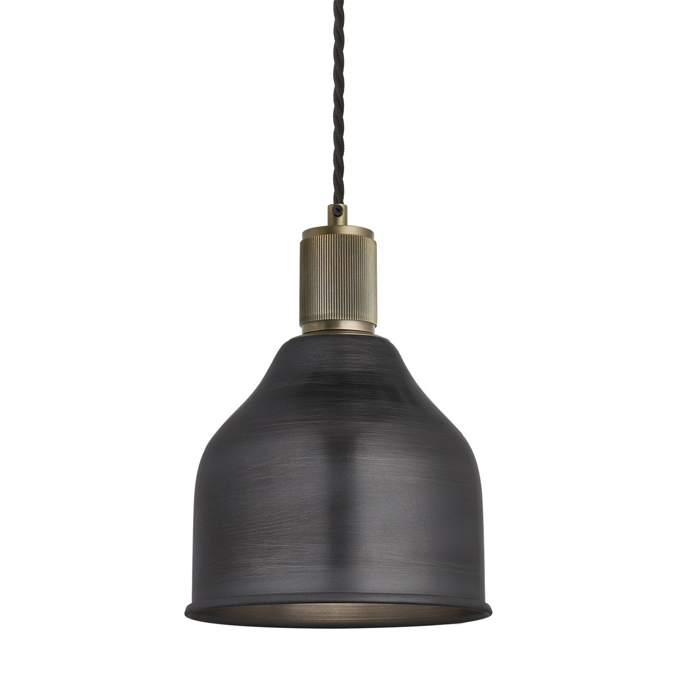 Pewter with Brass Holder Ribbed Cone Pendant - 7 Inch - RI-CP7-P-BH