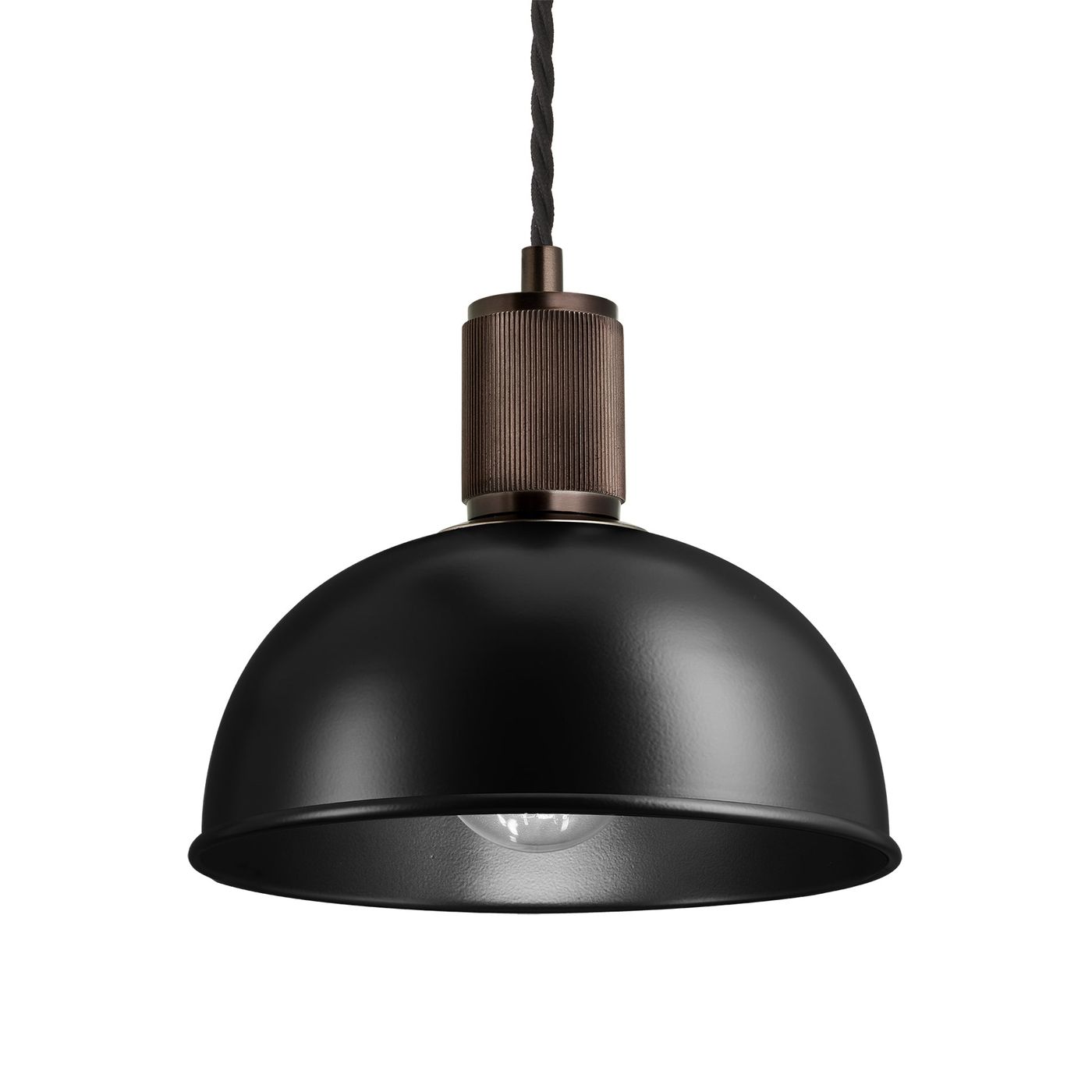 Black with Bronze Holder Ribbed Dome Pendant - 8 Inch - RI-DP8-BK-BZH