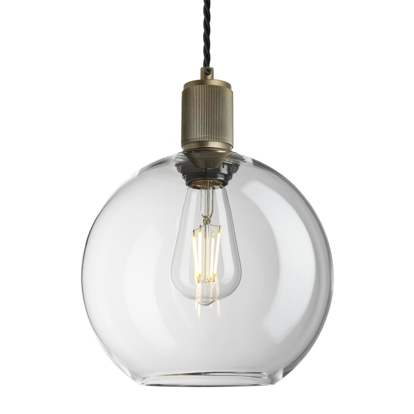 Clear Glass Brass Holder Ribbed Glass Globe Pendant - 9 Inch - RI-GLGLP9-CL-BH
