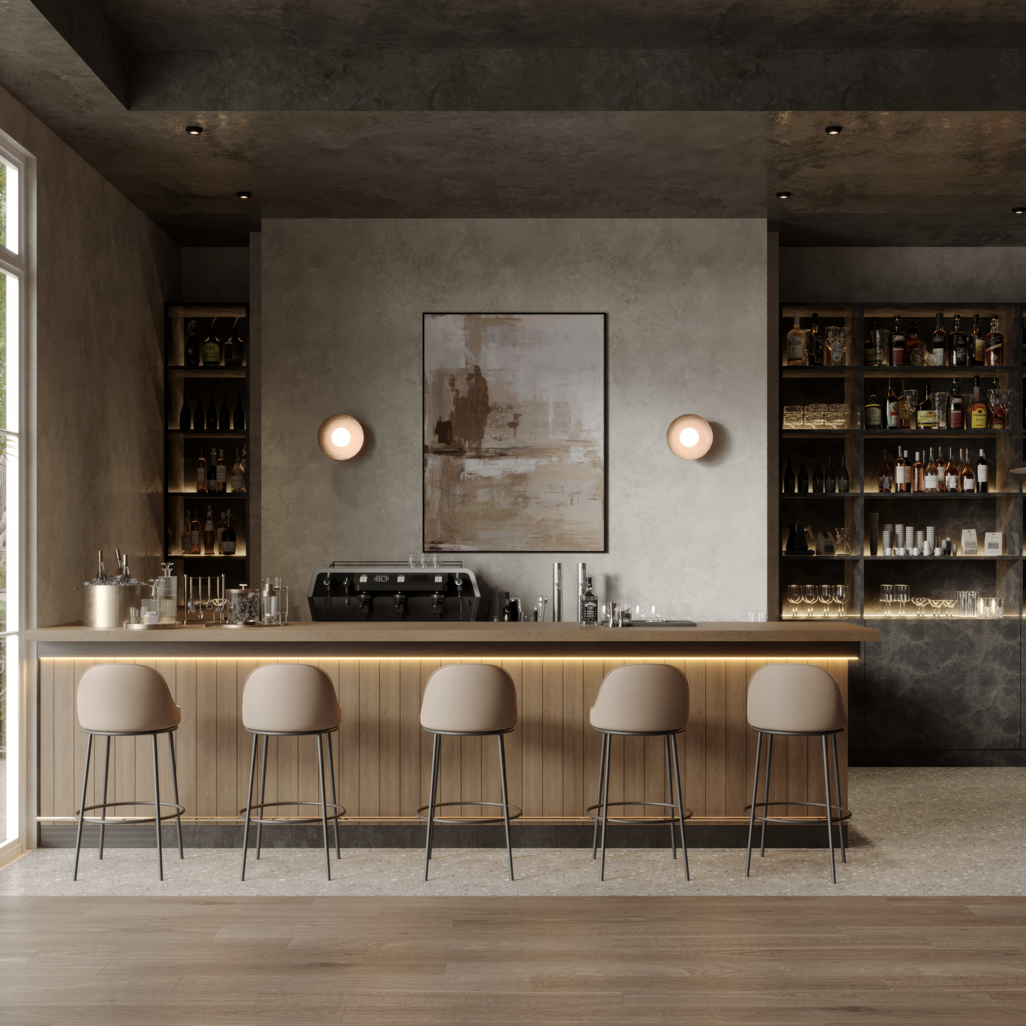 Sedona Black Metal Bar Stool with Brown Faux Leather