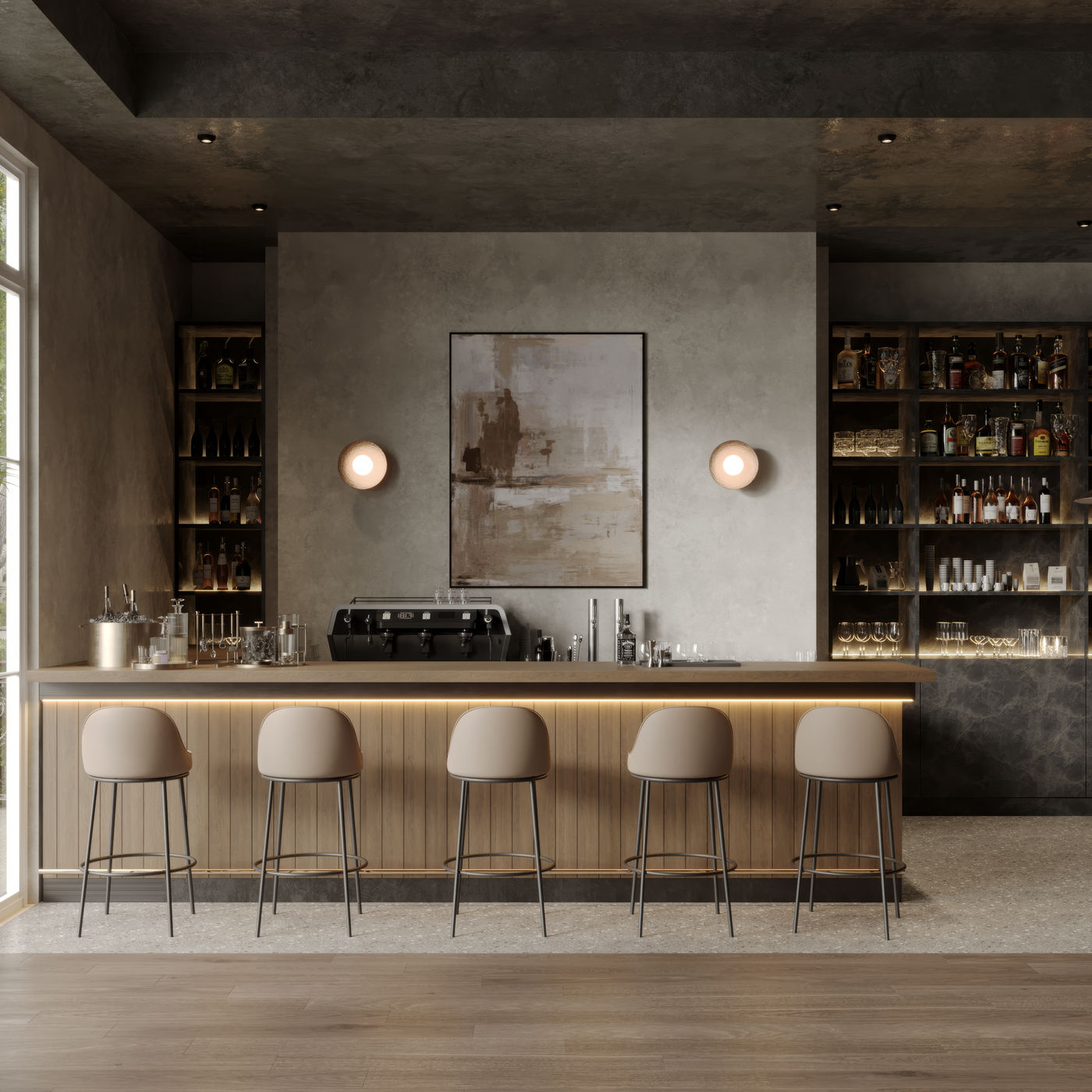 Sedona Black Metal Bar Stool with Brown Faux Leather