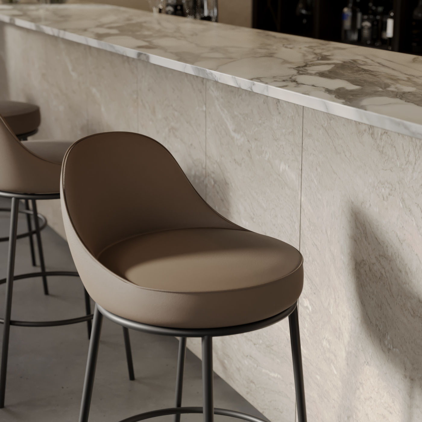 Sedona Black Metal Bar Stool with Brown Faux Leather