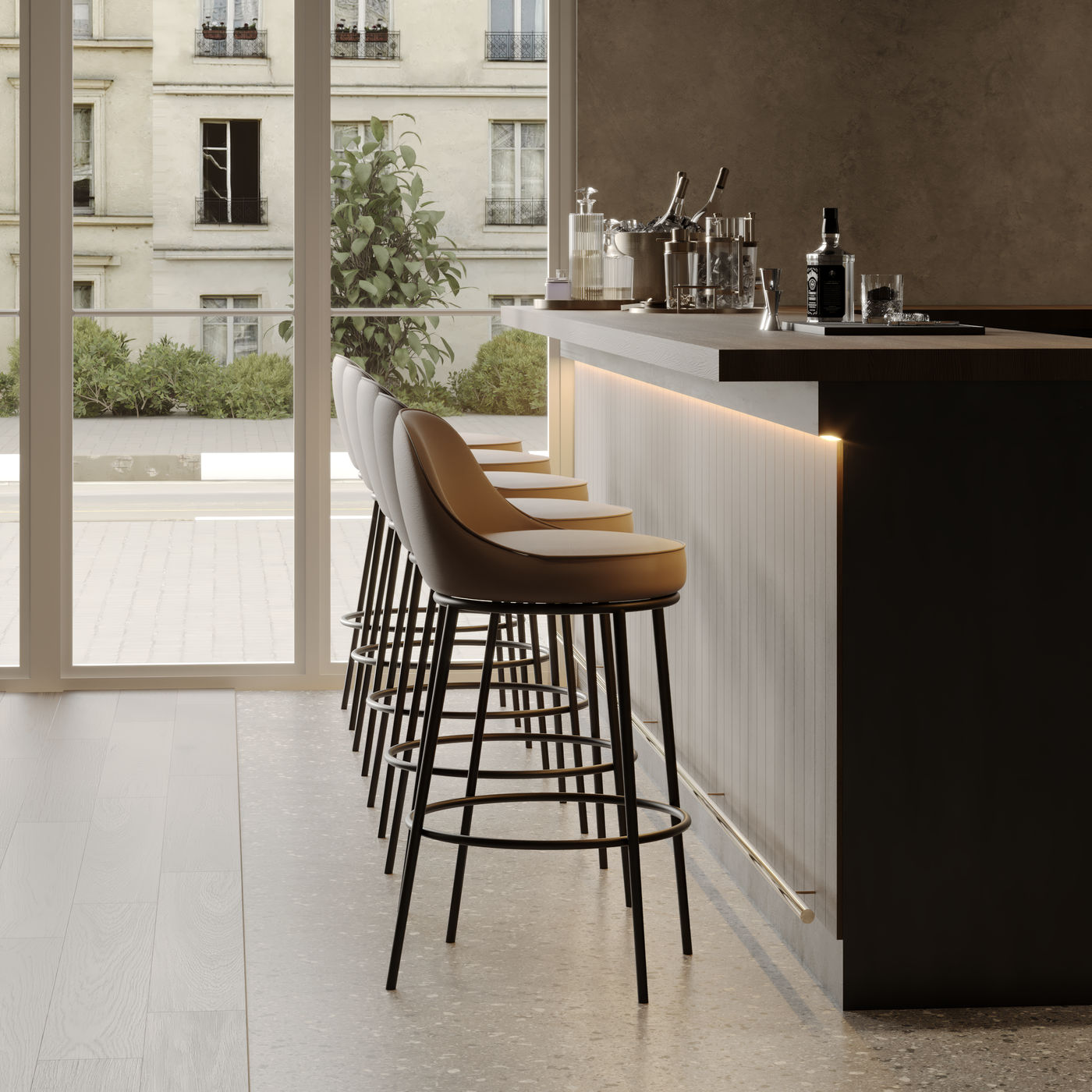 Sedona Black Metal Bar Stool with Brown Faux Leather