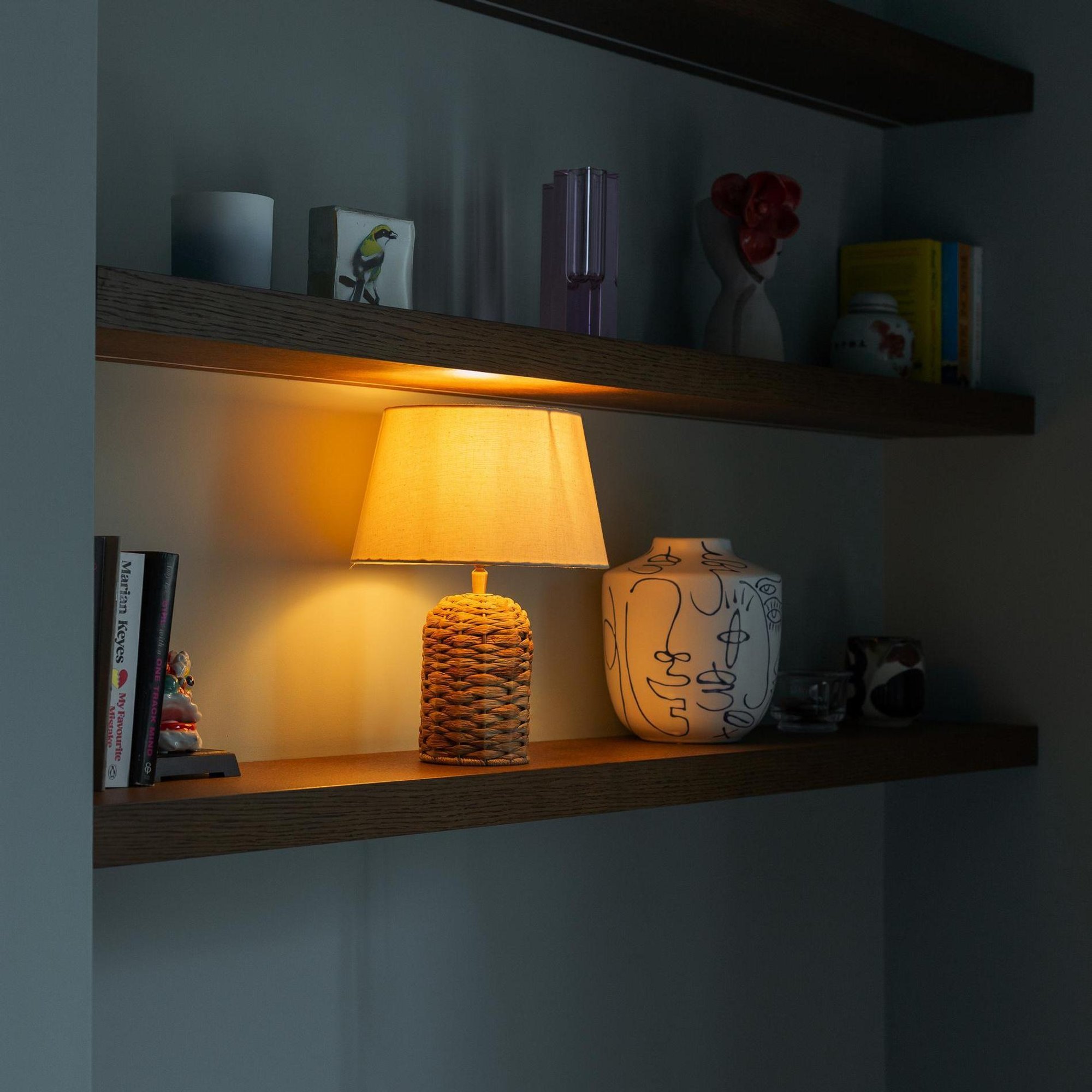 Sea Grass Cone Table Lamp Base with Empire Cotton Shade