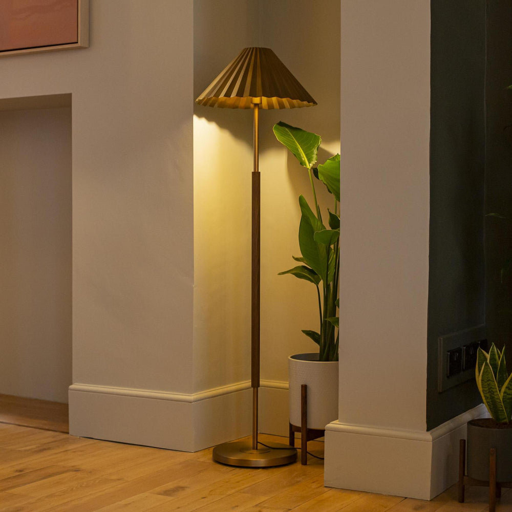 Wycombe Umbrella Pleated Floor Lamp in Brass