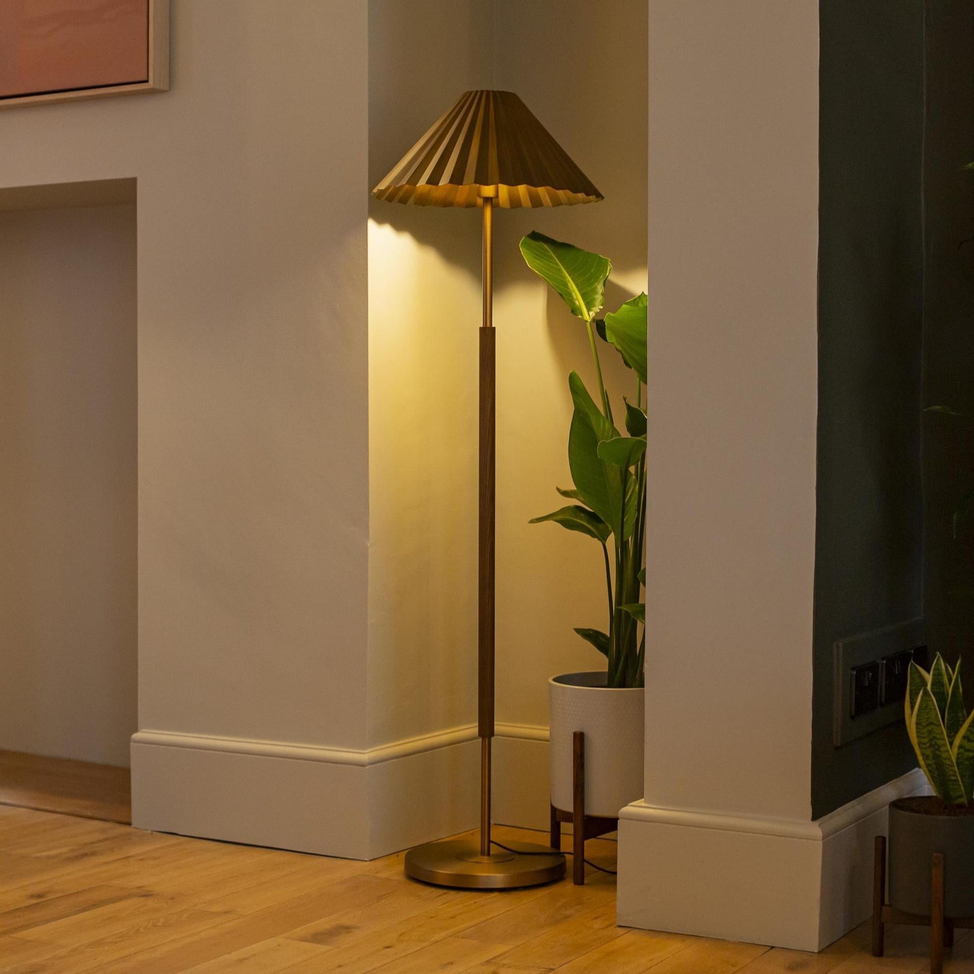 Wycombe Umbrella Pleated Floor Lamp in Brass