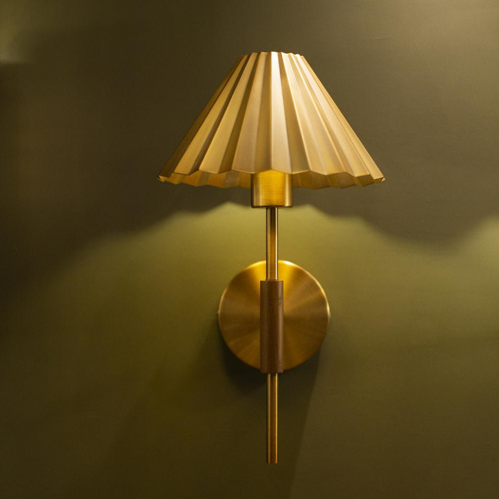 Wycombe Umbrella Pleated Wall Light in Brass lit up