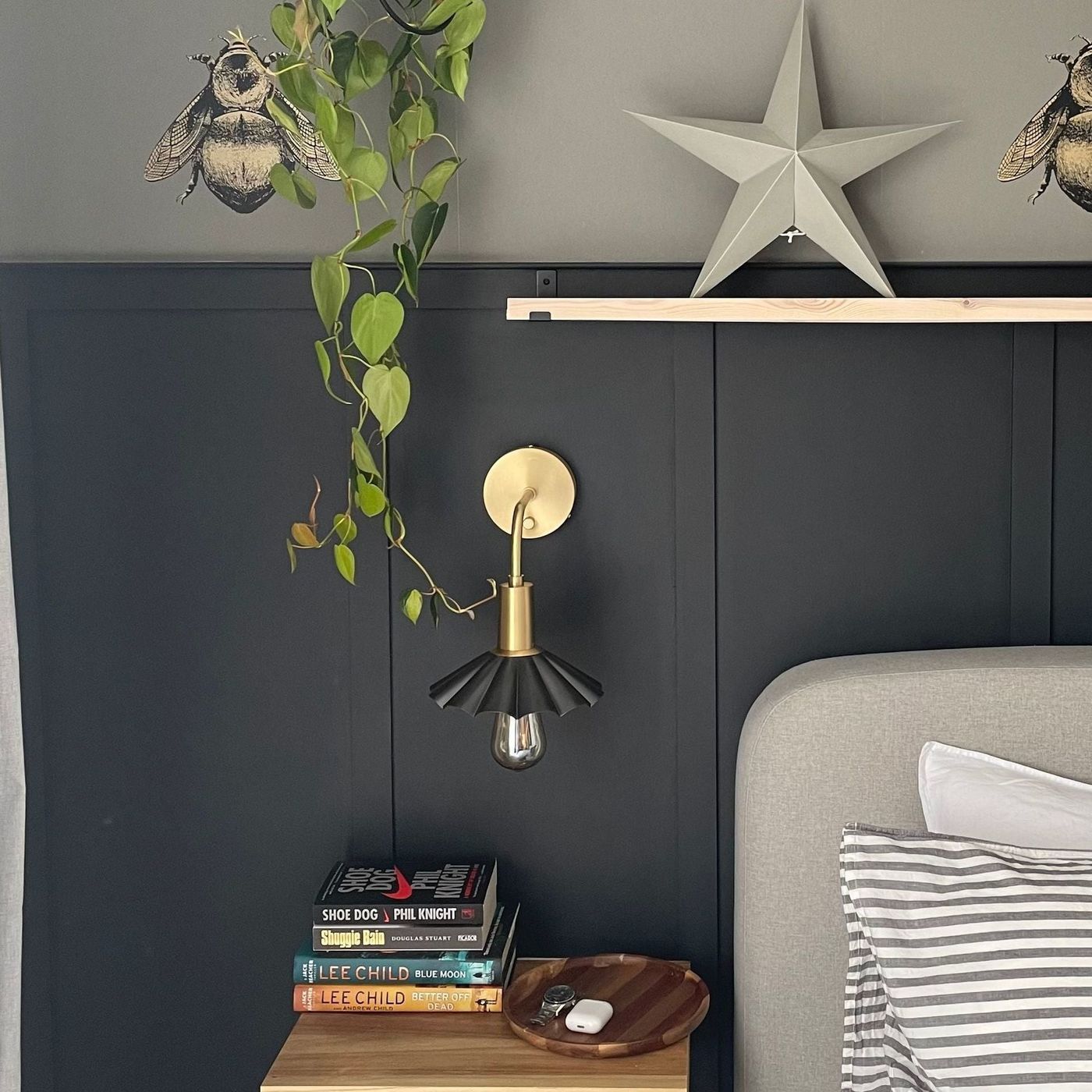 Pewter Sleek Umbrella Wall Light in 8 Inch with Brass Holder, Product Code is SL-UWL8-P-BH at home