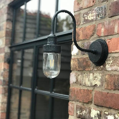 Pewter Swan Neck Outdoor and Bathroom Wall Light with Tube Glass, Product Code is SN-IP65-WL-P