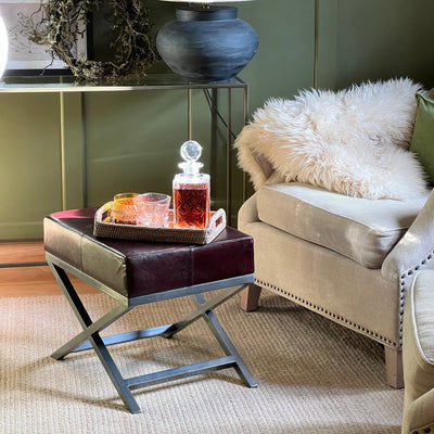 Criss Cross Real Leather & Metal Bench in 17 Inch, Product Code ST-CRI-L