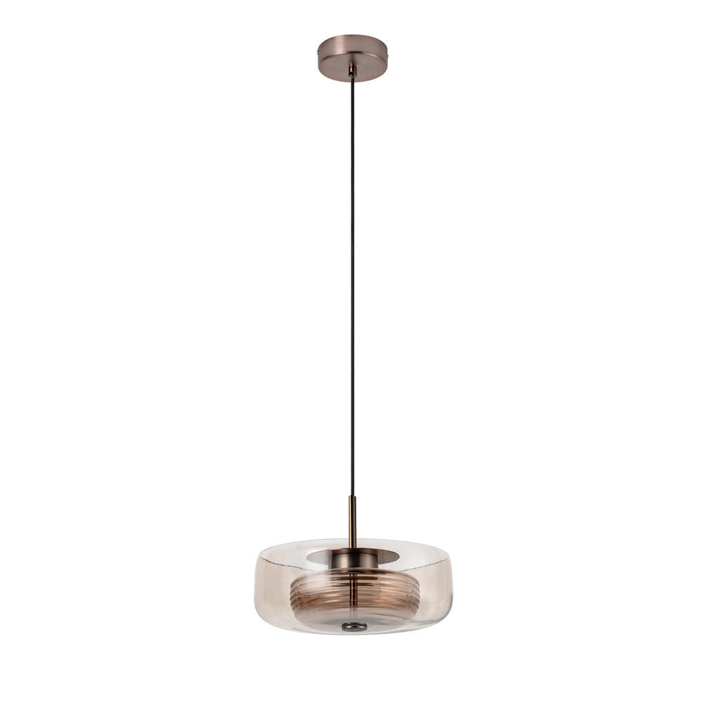 Selby Layered Mocha Glass Round Pendant Light with Bronze holder