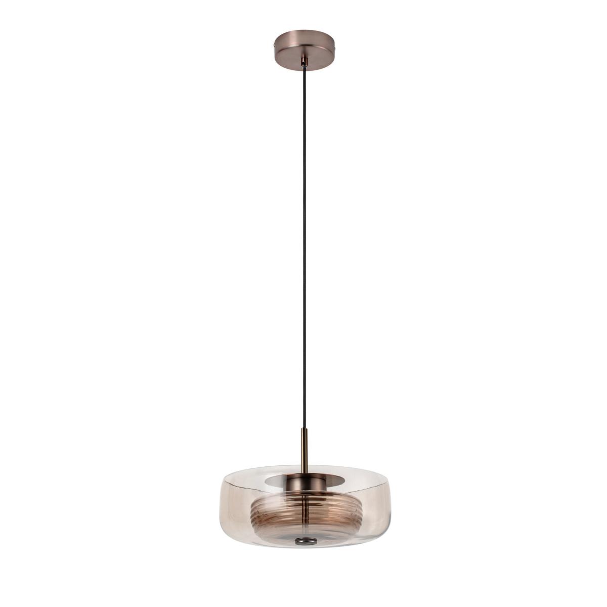 Selby Layered Mocha Glass Round Pendant Light with Bronze holder