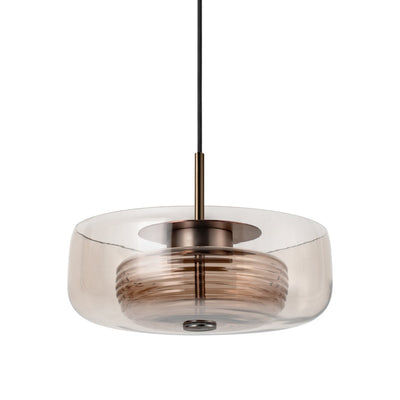 Selby Layered Mocha Glass Round Pendant Light with Bronze holder