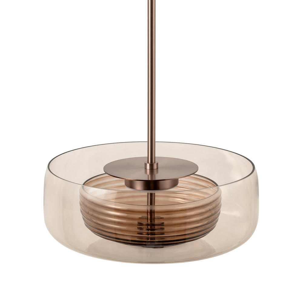 Selby Layered Glass Round Pendant Light in Mocha with Bronze Holder