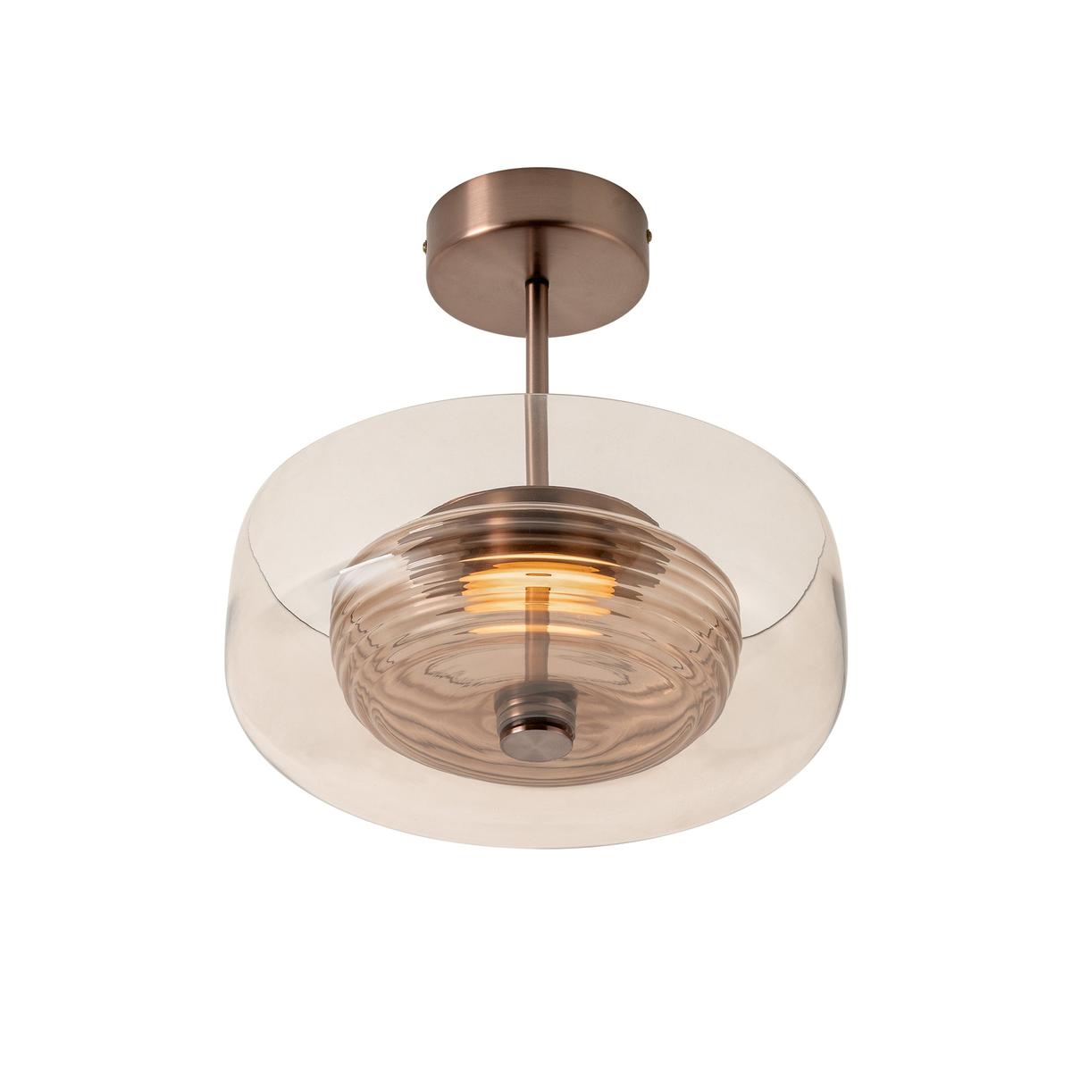 Selby Layered Glass Round Pendant Light in Mocha with Bronze Holder
