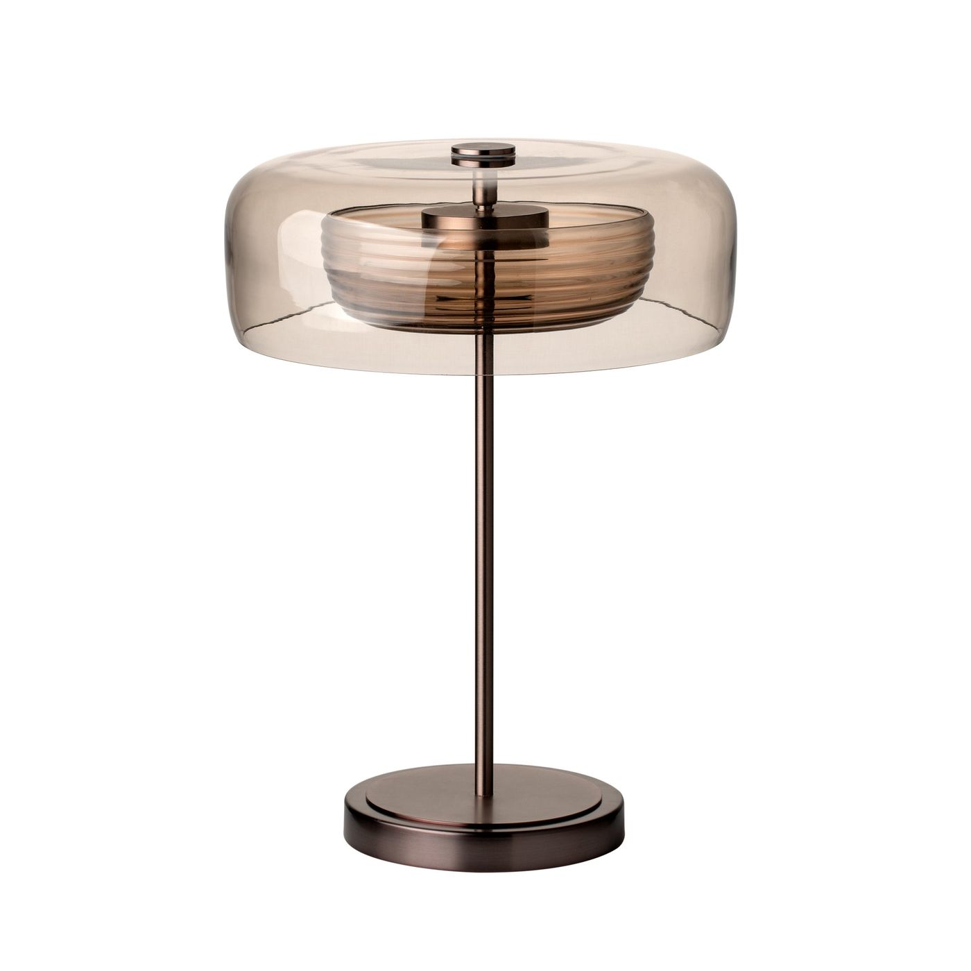Selby Layered Mocha Glass Round Table Lamp with Bronze base
