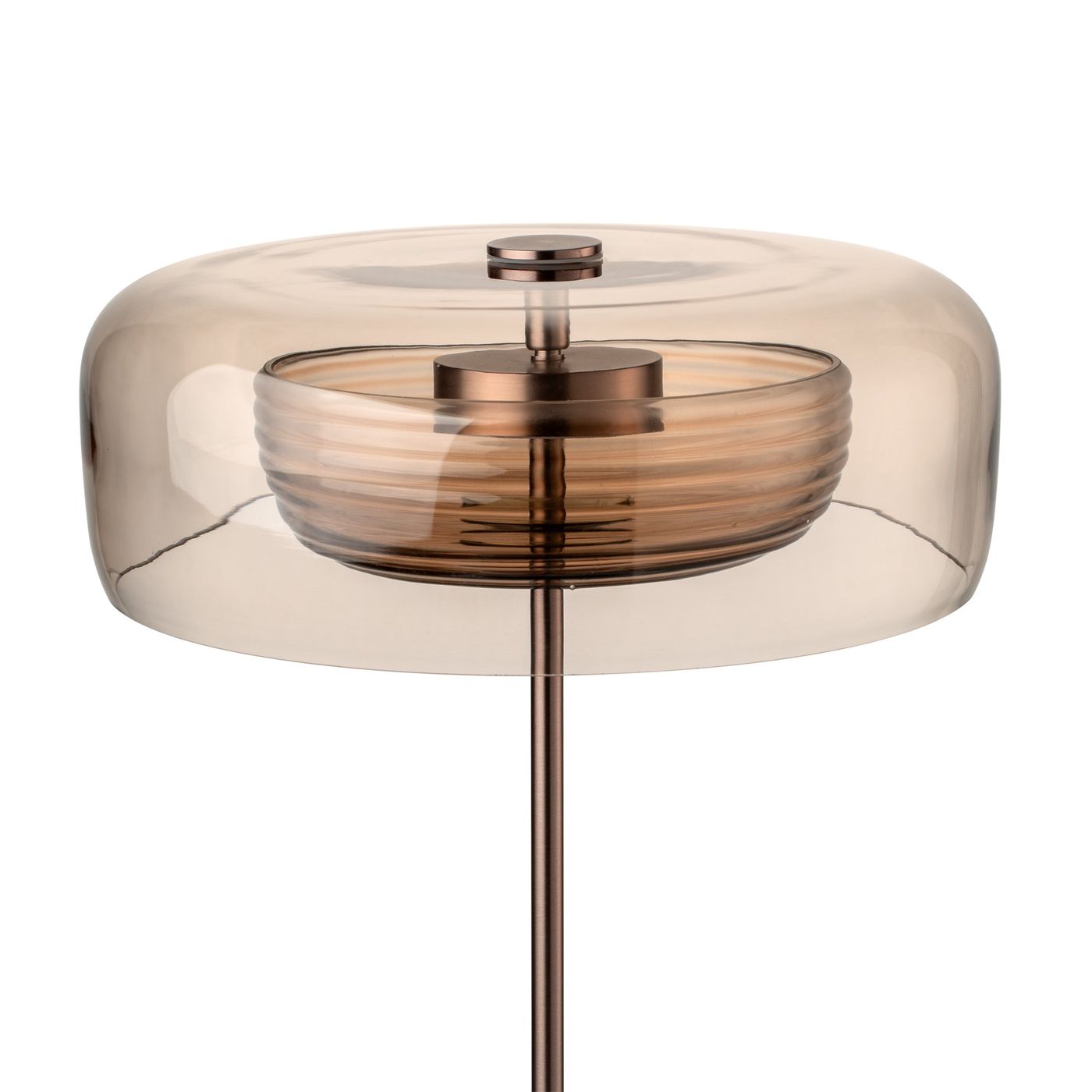 Selby Layered Mocha Glass Round Table Lamp with Bronze base, close up of the shade
