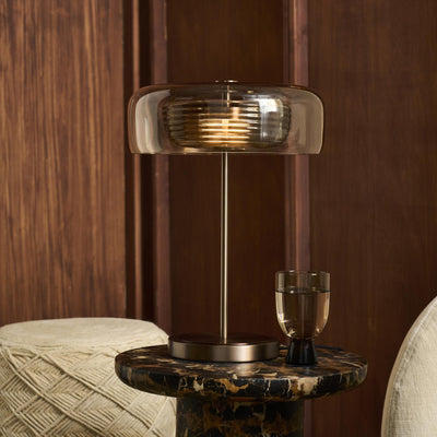 Selby Layered Mocha Glass Round Table Lamp with Bronze base