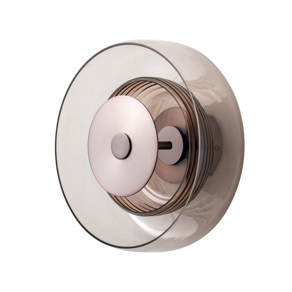 Selby Layered Mocha Glass Round Wall Light Flush mount with Bronze diffuser