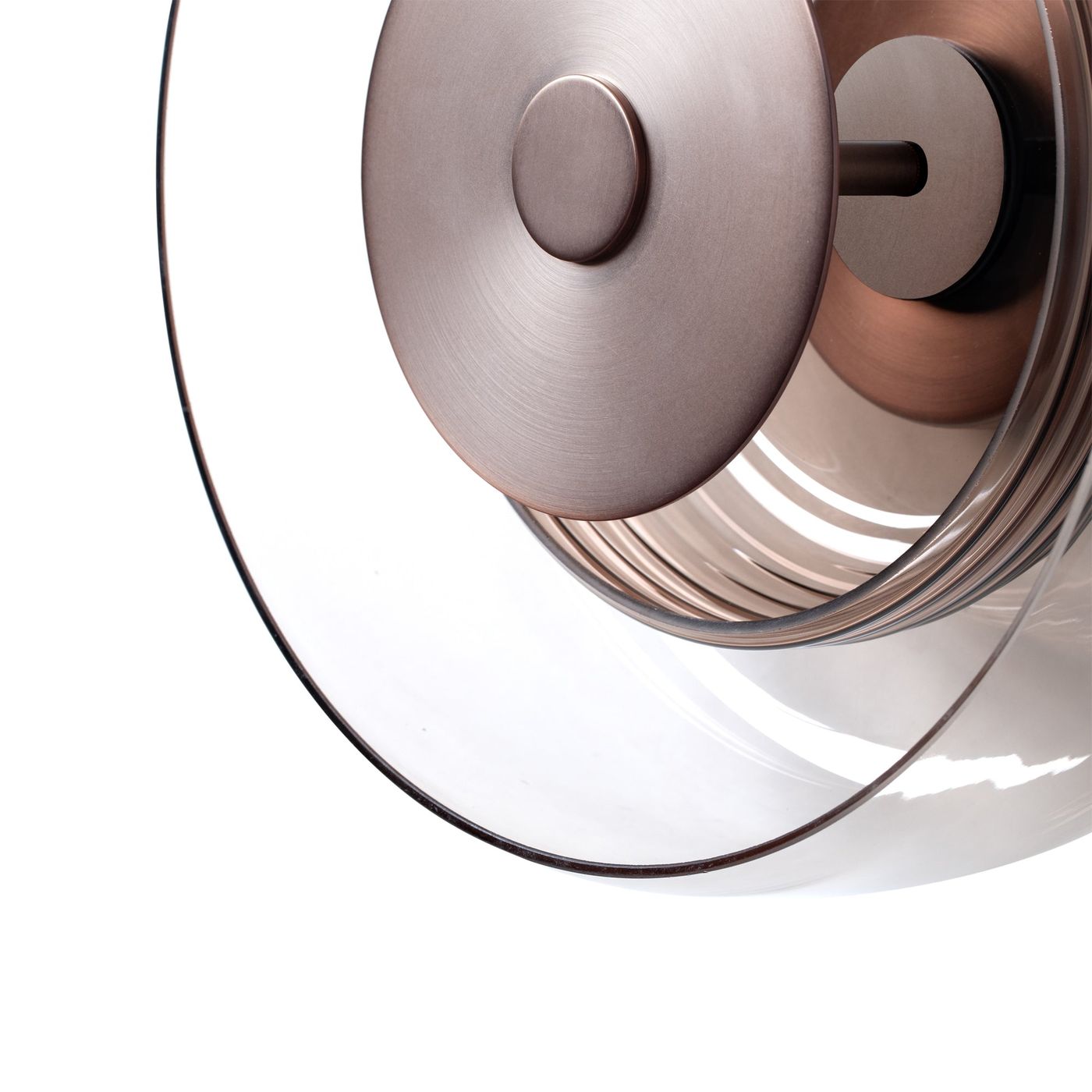 Selby Layered Mocha Glass Round Wall Light Flush mount with Bronze diffuser close up