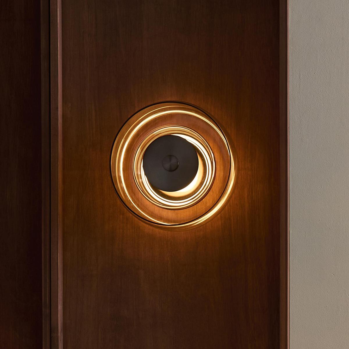 Selby Layered Mocha Glass Round Wall Light Flush mount with Bronze diffuser