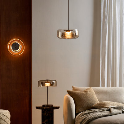 Selby Layered Glass Round Pendant Light - Mocha - Bronze - Bathroom Lights - Industville Lighting UK