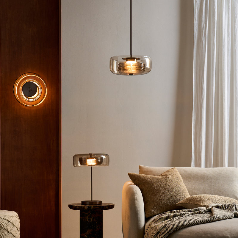 Selby Layered Glass Round Pendant Light - Mocha - Bronze - Ceiling Lights - Industville Lighting UK