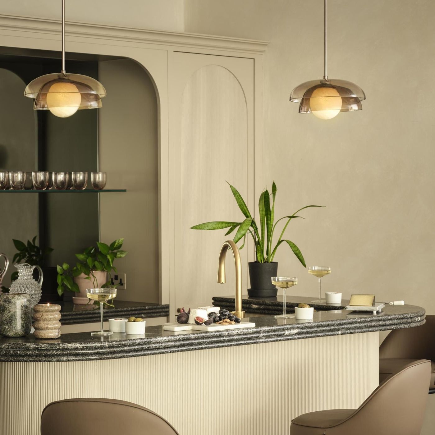 Dulwich Layered Macha Glass Pendant  Light in Bronze finish