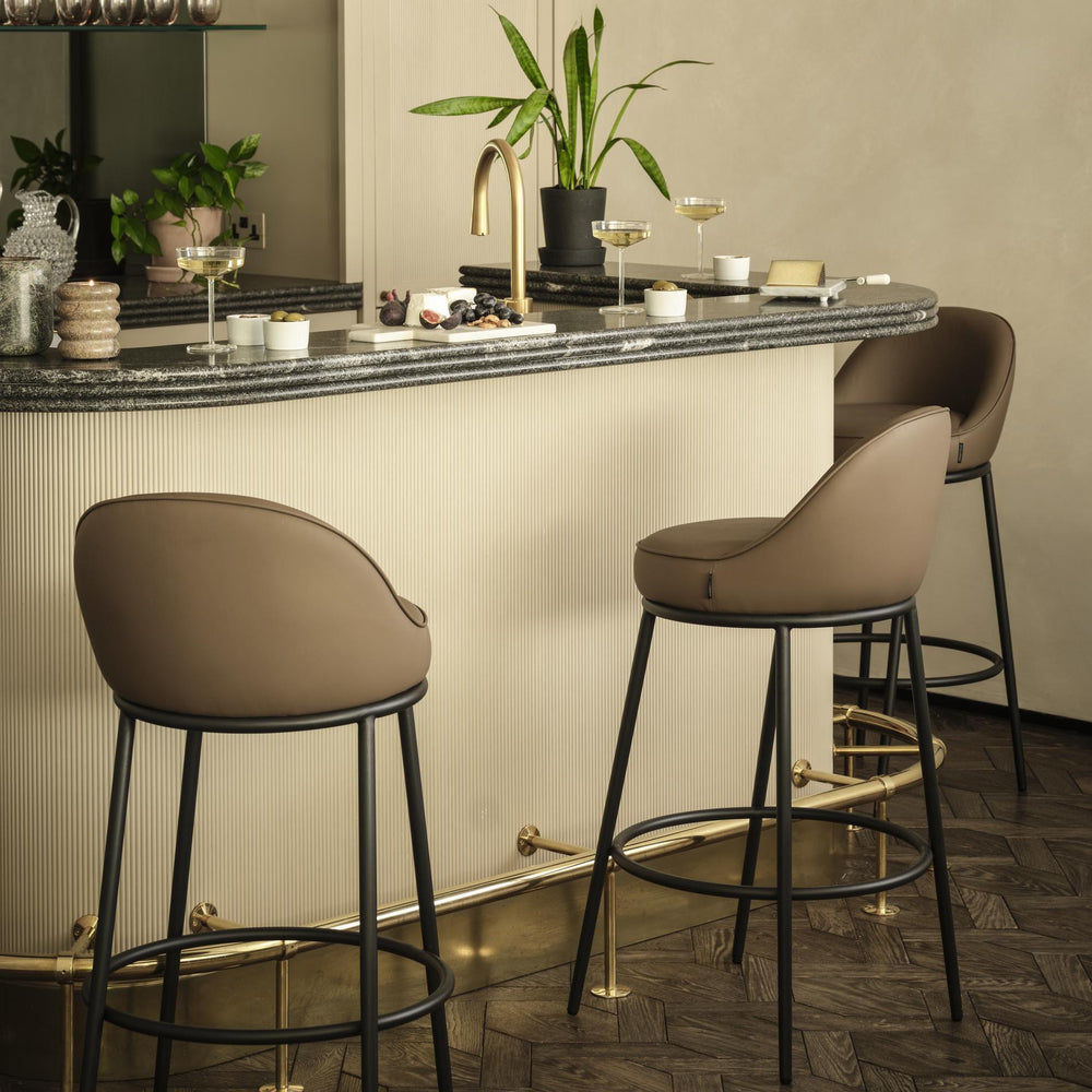 Sedona Black Metal Bar Stool with Brown Faux Leather