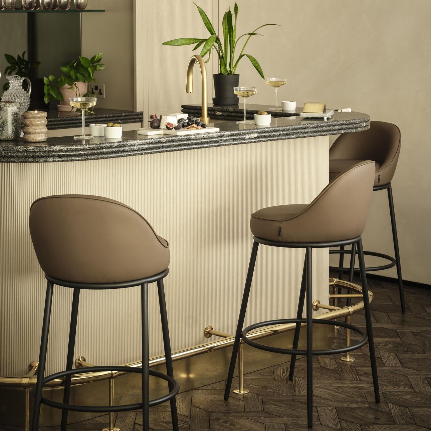 Sedona Black Metal Bar Stool with Brown Faux Leather