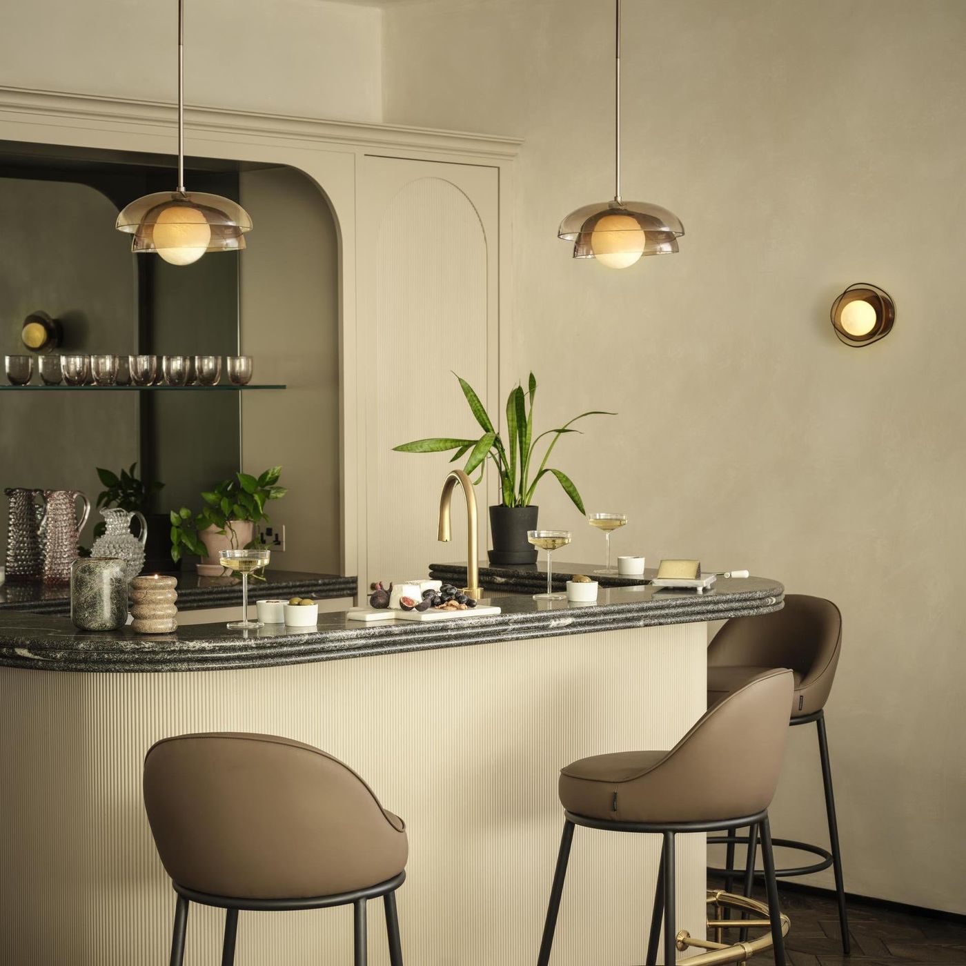 Dulwich Layered Macha Glass Pendant  Light in Bronze finish