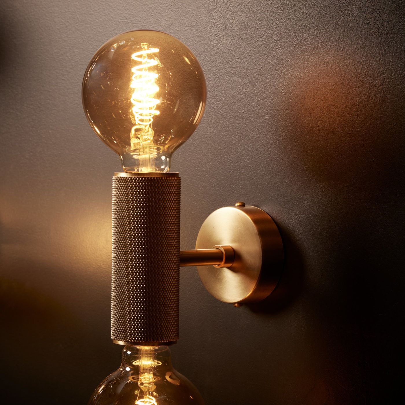 Knurled Edison Double Wall Light - Brass Industville KN-EDWL-B