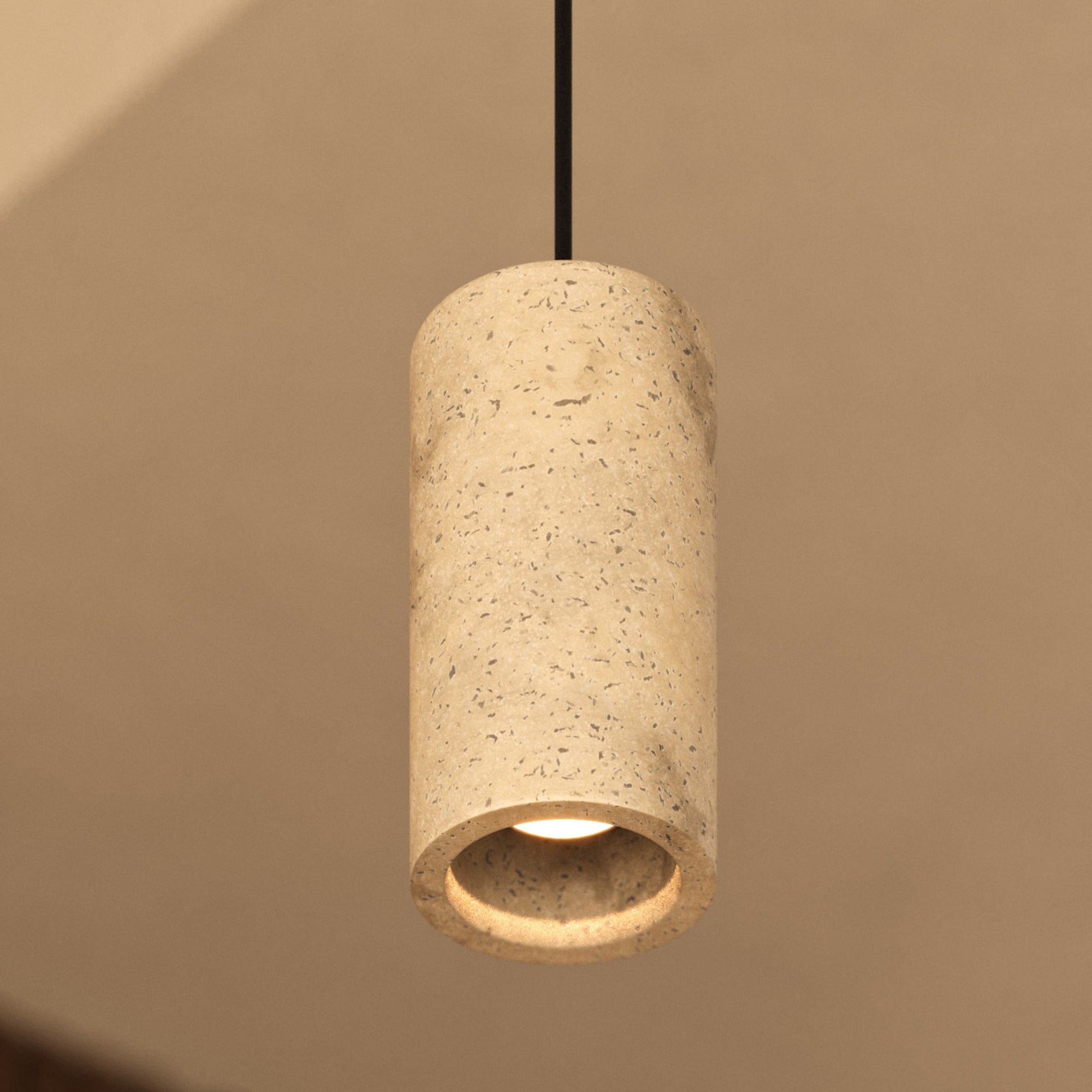 Travertine Cylinder Pendant Light in 4 inch in Natural, Product Code TR-CYP4-N
