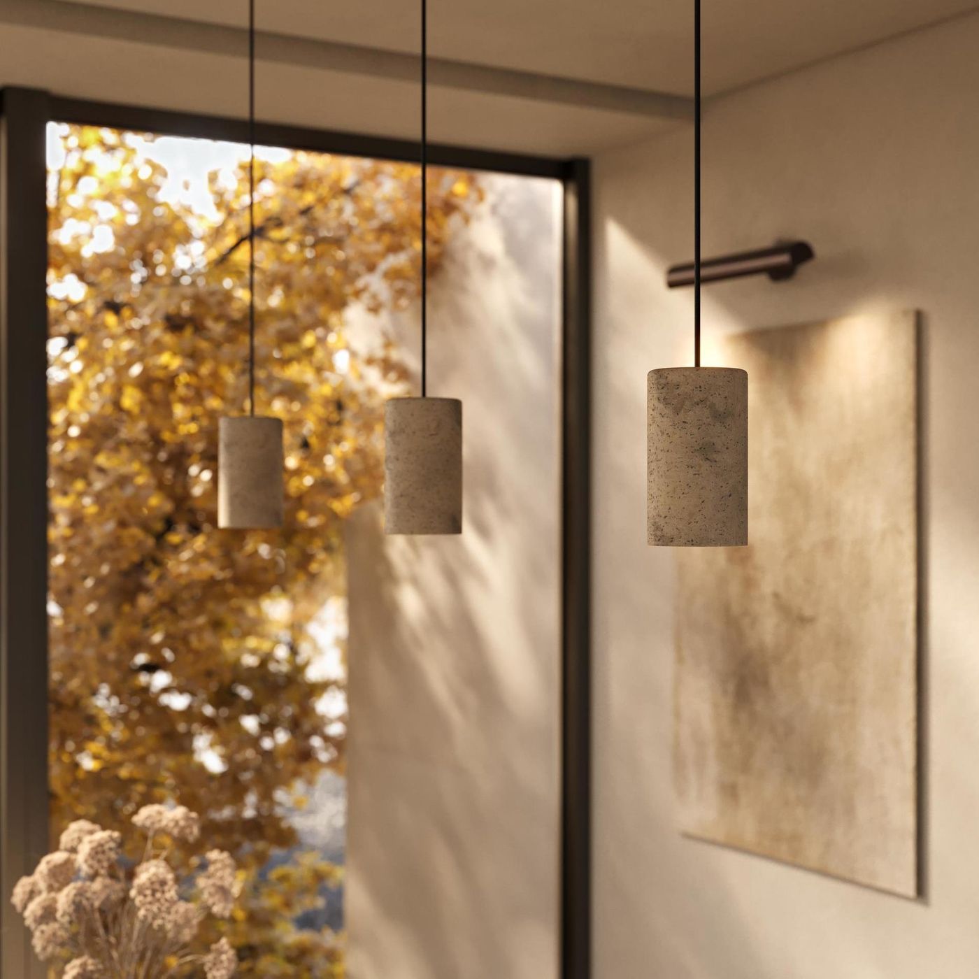 Travertine Cylinder Pendant Light - 4 inch - Natural