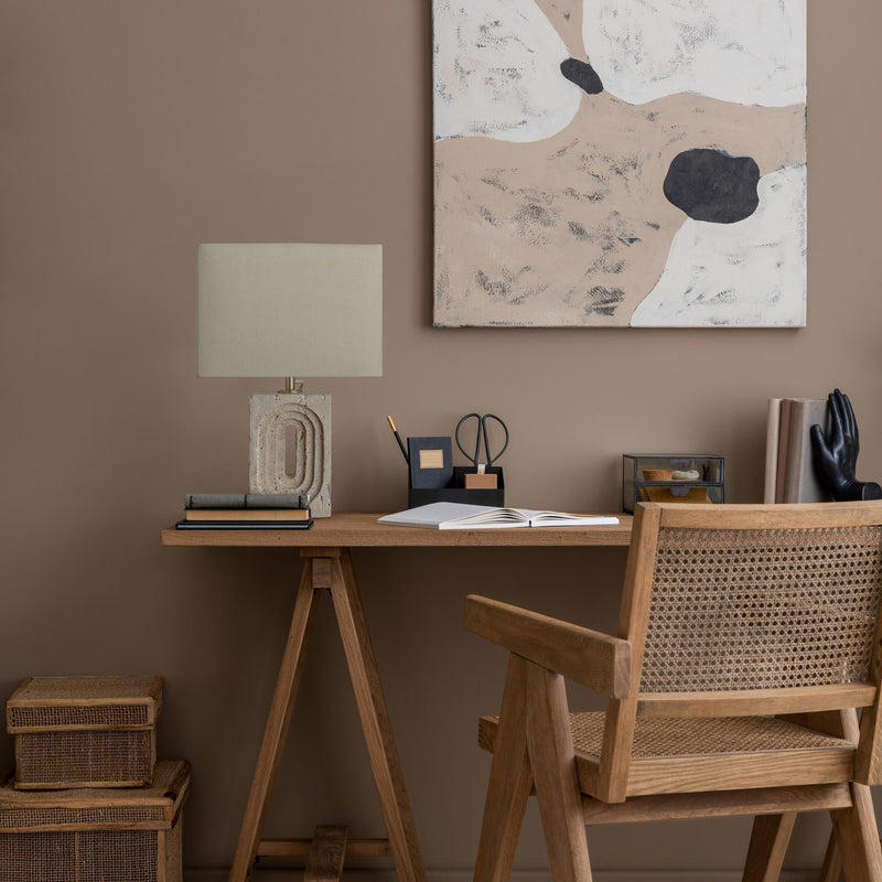 Travertine Rectangular Table Lamp with Light Natural Cotton Rounded Rectangle Shade, Product Code TR-RETL-NB-RE-M-NC 