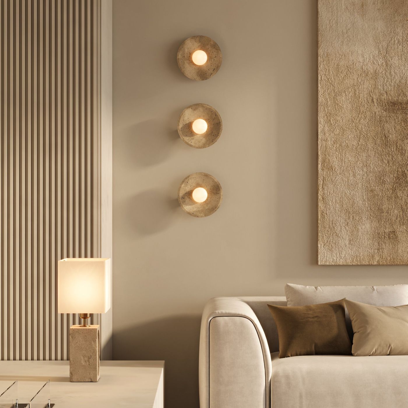 Travertine & Alabaster Diffuser Wall Light in 10 inch in Natural, Product Code TR-AL-WL10-N