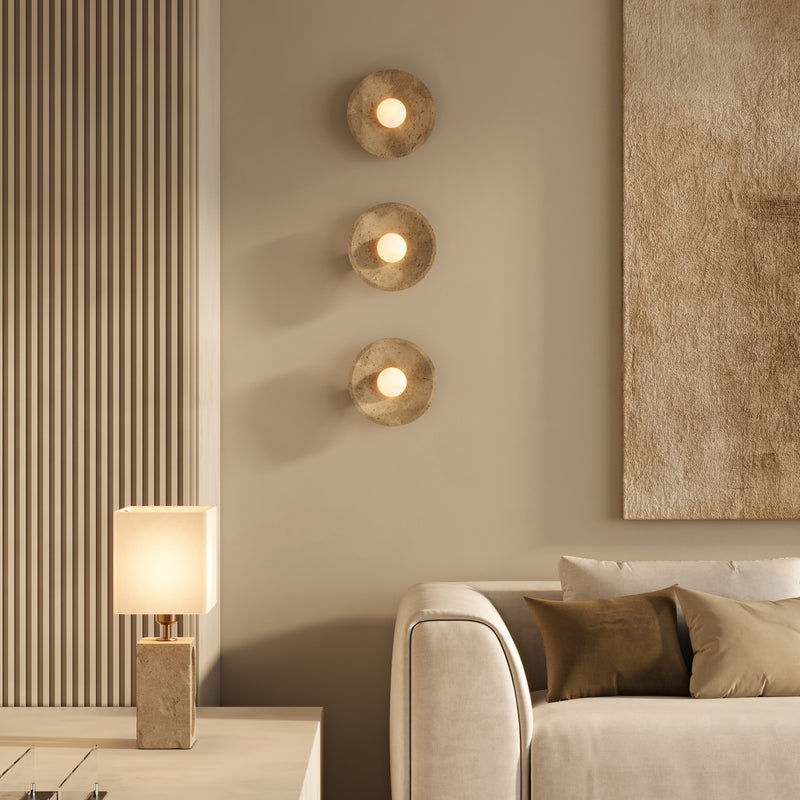 Travertine & Alabaster Diffuser Wall Light in 10 inch in Natural, Product Code TR-AL-WL10-N