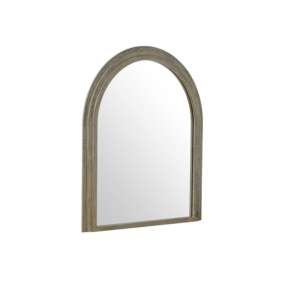 Walcott arch wall mirror with distressed grey wood frame, 39 inch