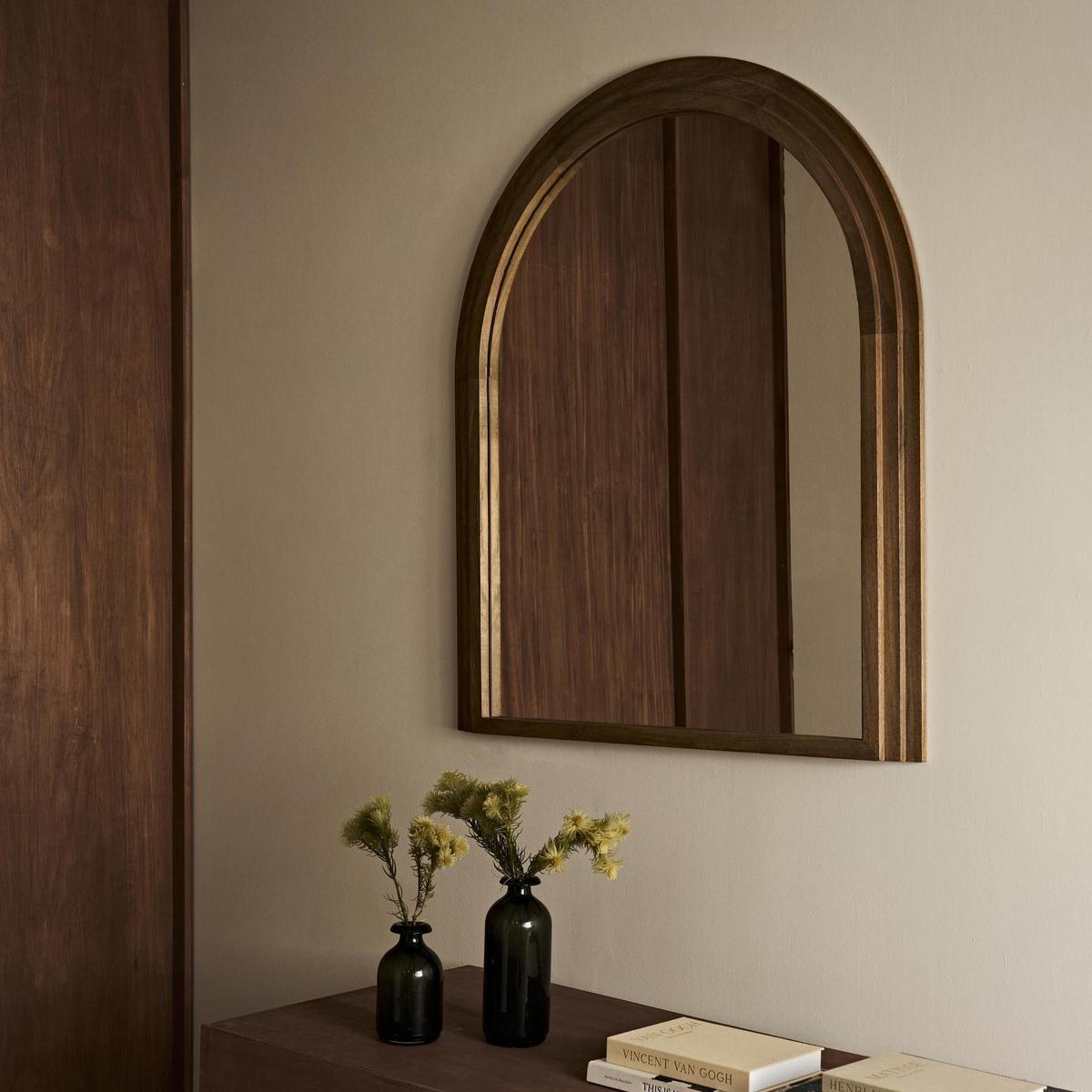 Walcott arch wall mirror with natural wood frame, 39-inch