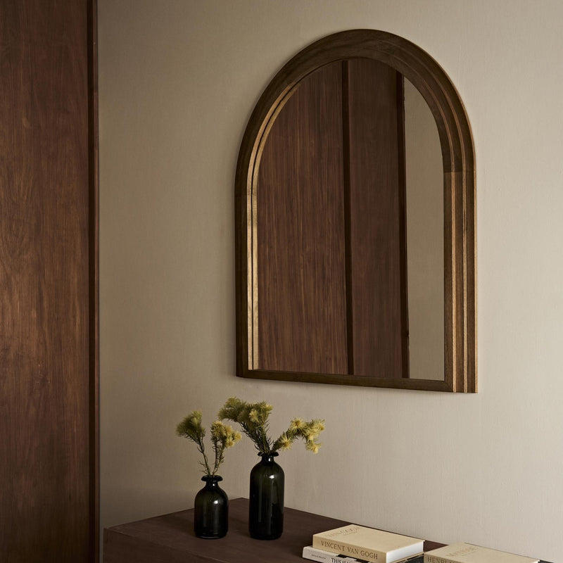 Walcott arch wall mirror with natural wood frame, 39-inch