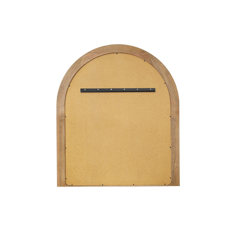 Back of Walcott arch wall mirror with natural wood frame, 39-inch