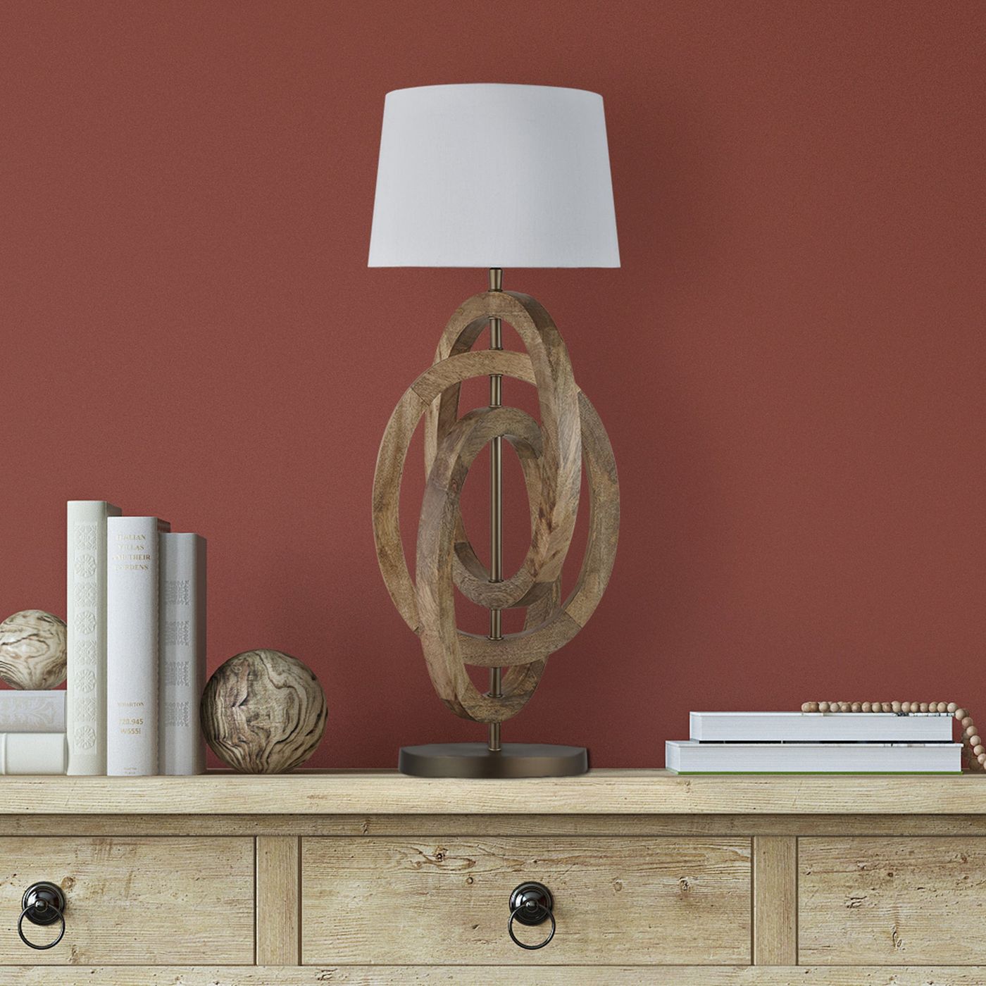 Wooden Geometric Circle Table Lamp - Natural - Base Only