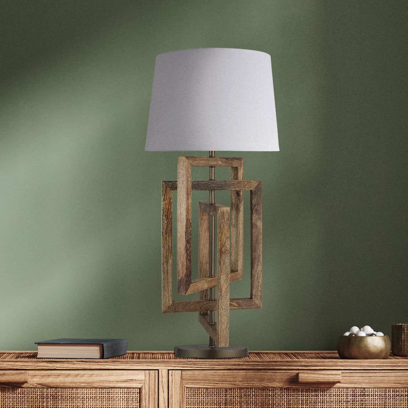 *DO NOT USE / Discontinued* Wooden Geometric Rectangle Table Lamp - Natural - Base Only
