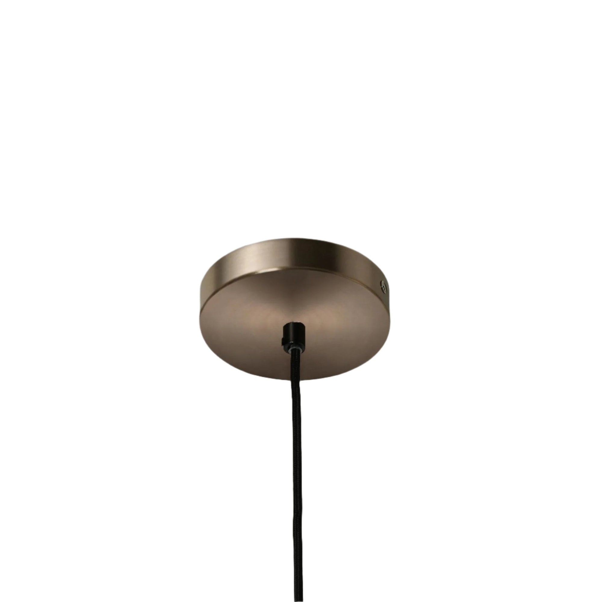 Wycombe Ceramic Umbrella Pleated Pendant Light in Natural finish, close up of the bronze ceiling rose