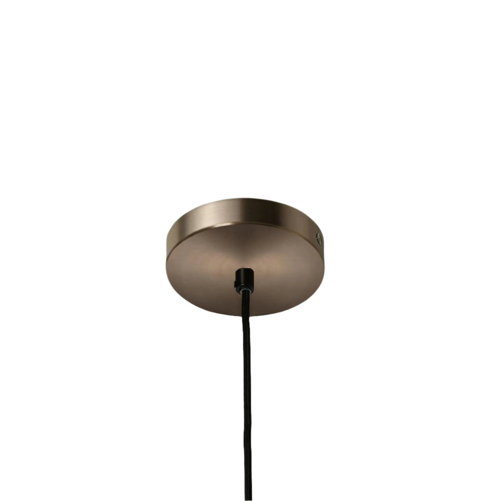 Wycombe Ceramic Umbrella Pleated Pendant Light in Natural finish, close up of the bronze ceiling rose