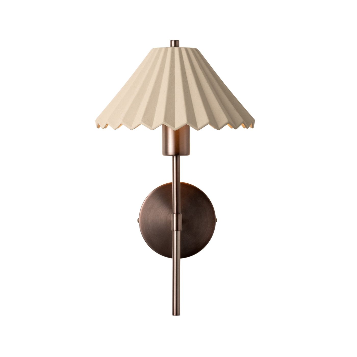 Wycombe Ceramic Umbrella  Pleated Wall Light in Natural finish lit up