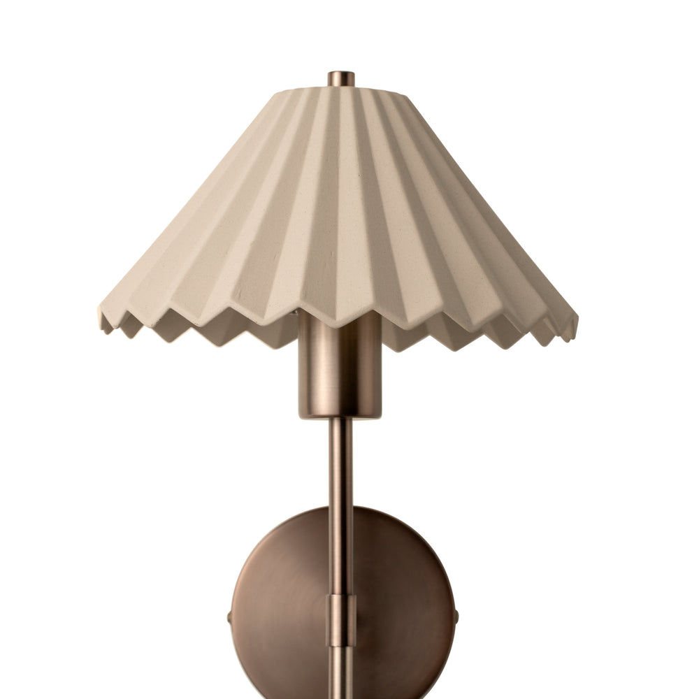 Wycombe Ceramic Umbrella  Pleated Wall Light in Natural finish close up